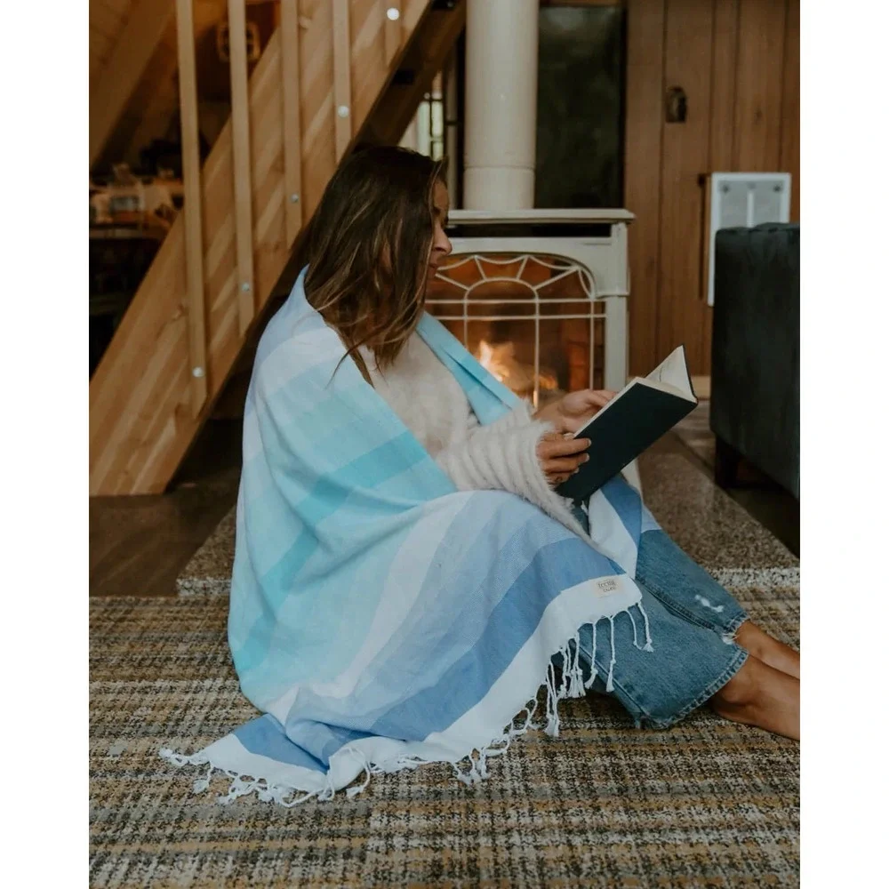 Teema The Blue Layers Turkish Towel 38x68 Organic Cotton Beach Bath Blanket NEW
